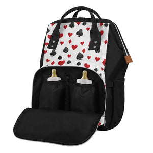 Red And Black Playing Card Suits Print Diaper Bag