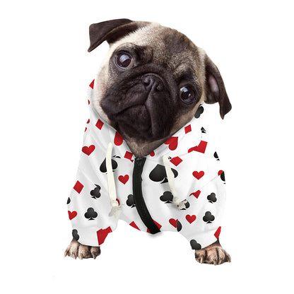 Red And Black Playing Card Suits Print Dog Zip Up Hoodie