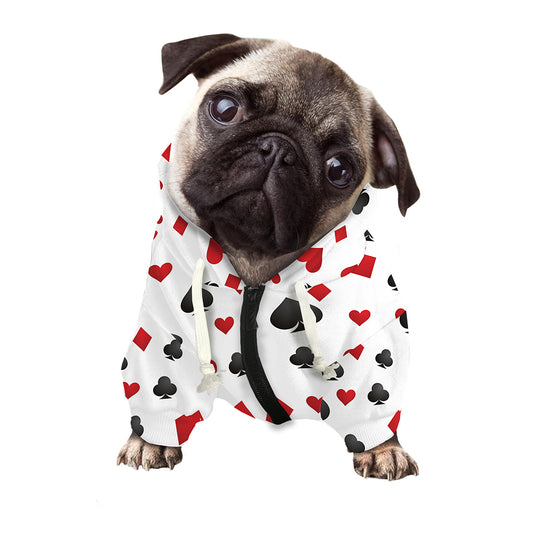 Red And Black Playing Card Suits Print Dog Zip Up Hoodie