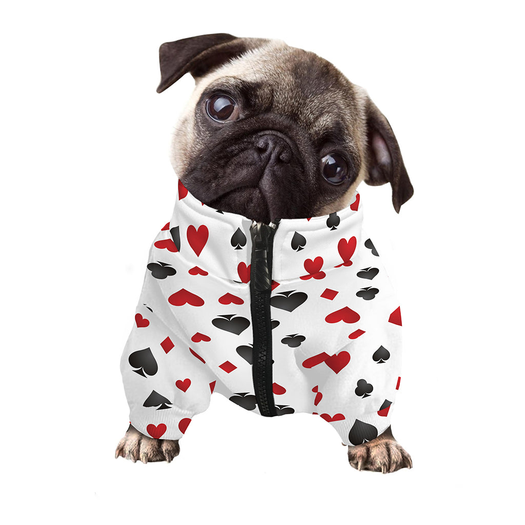 Red And Black Playing Card Suits Print Dog Zip Up Jacket