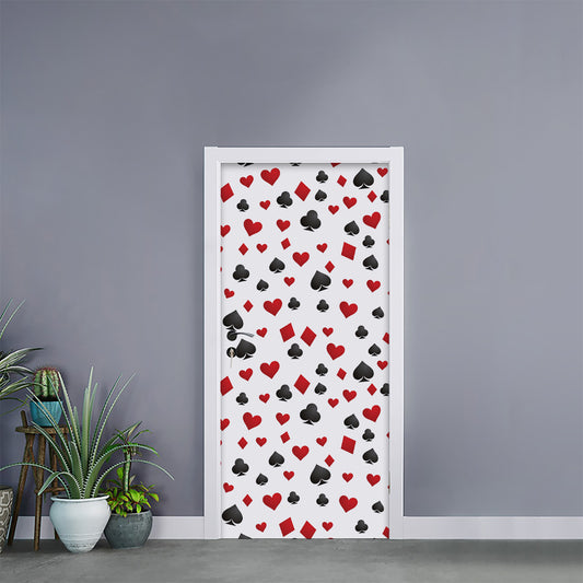 Red And Black Playing Card Suits Print Door Sticker