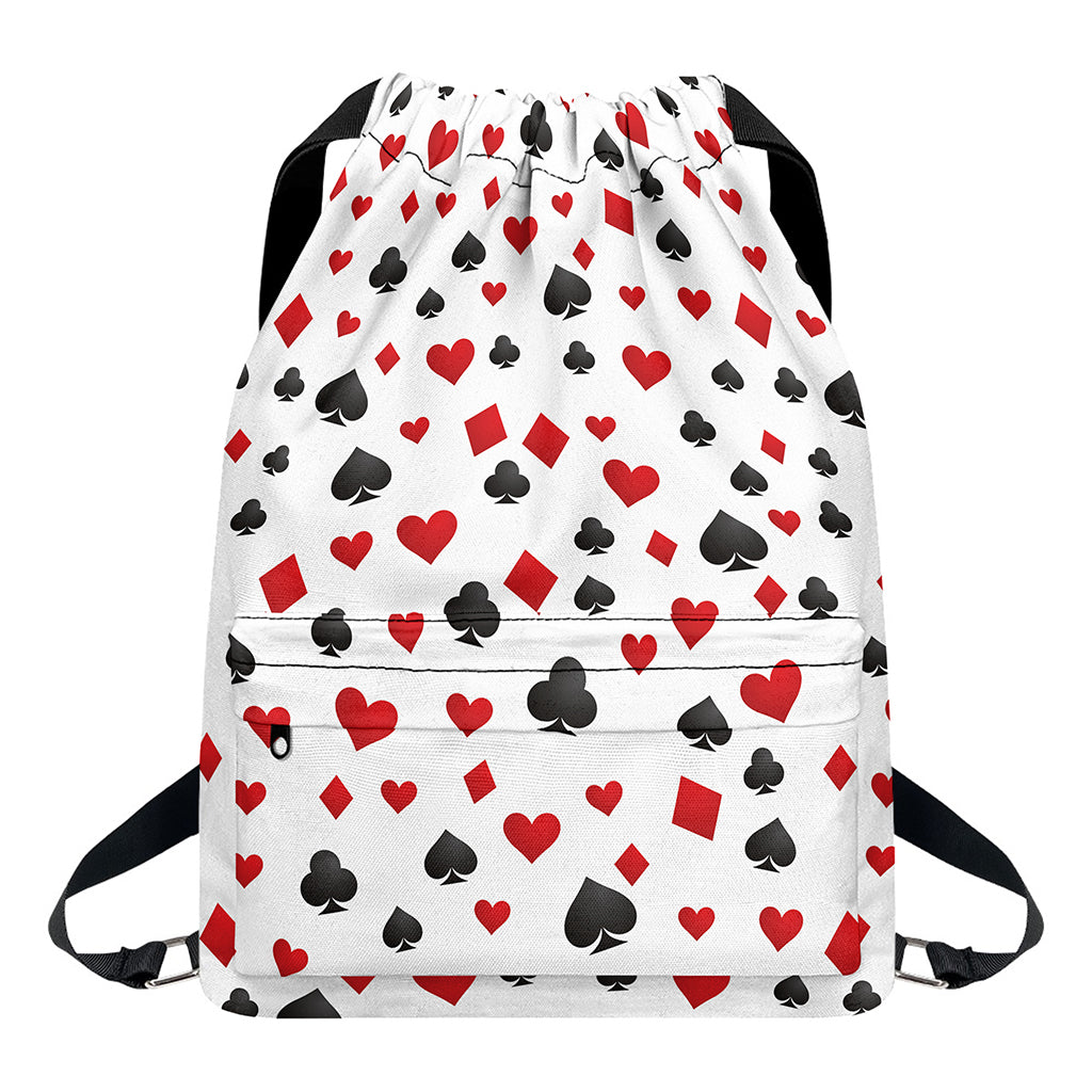 Red And Black Playing Card Suits Print Drawstring Backpack
