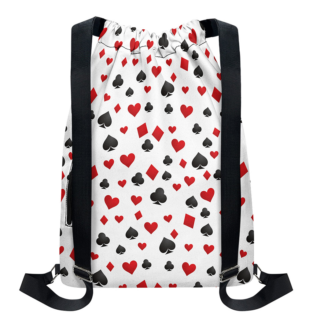 Red And Black Playing Card Suits Print Drawstring Backpack
