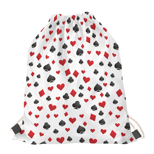 Red And Black Playing Card Suits Print Drawstring Bag