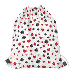 Red And Black Playing Card Suits Print Drawstring Bag