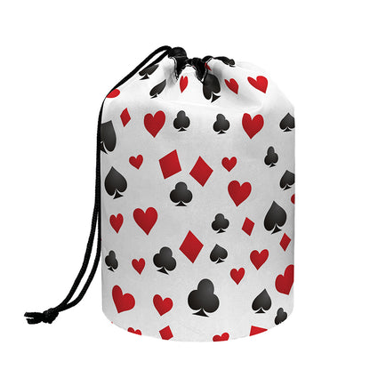 Red And Black Playing Card Suits Print Drawstring Makeup Bag