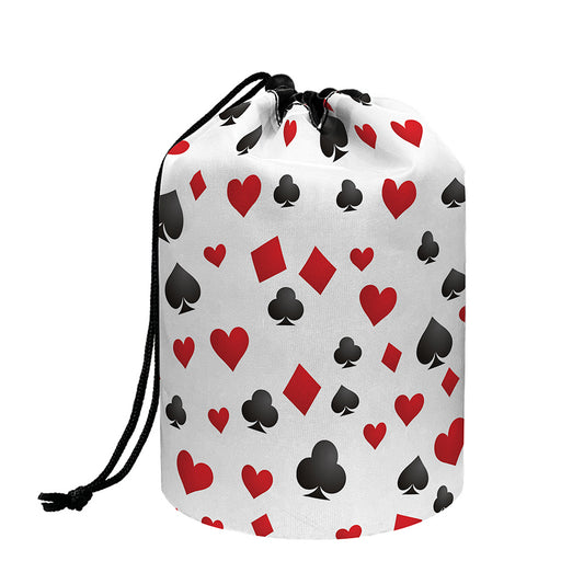 Red And Black Playing Card Suits Print Drawstring Makeup Bag
