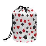 Red And Black Playing Card Suits Print Drawstring Makeup Bag