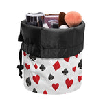 Red And Black Playing Card Suits Print Drawstring Makeup Bag