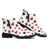 Red And Black Playing Card Suits Print Flat Ankle Boots