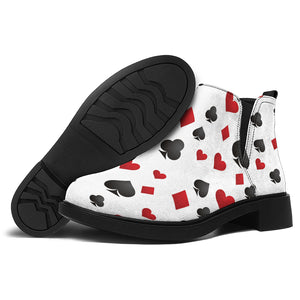 Red And Black Playing Card Suits Print Flat Ankle Boots