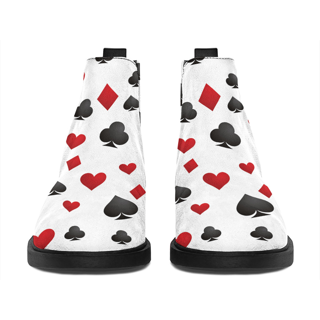 Red And Black Playing Card Suits Print Flat Ankle Boots