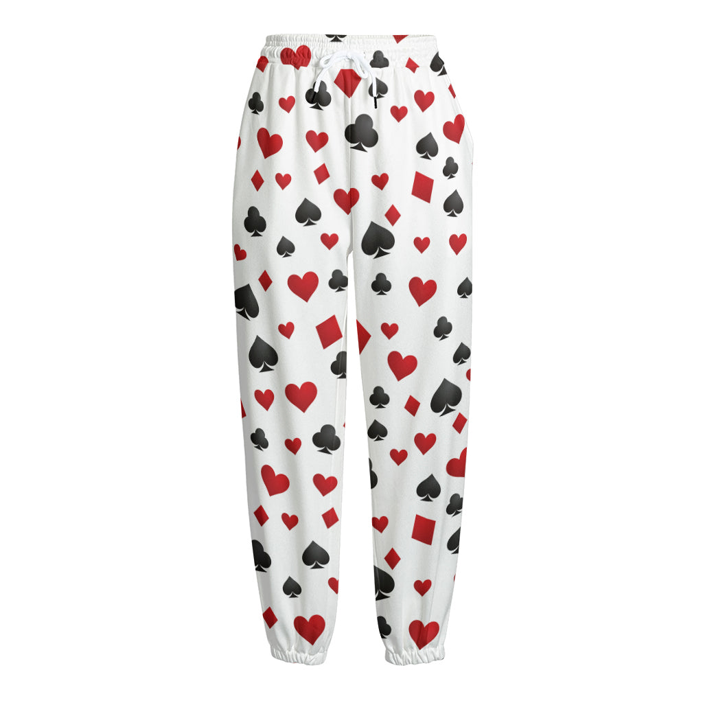 Red And Black Playing Card Suits Print Fleece Lined Knit Pants