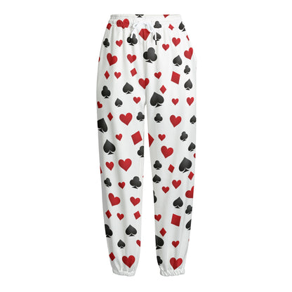Red And Black Playing Card Suits Print Fleece Lined Knit Pants