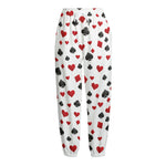 Red And Black Playing Card Suits Print Fleece Lined Knit Pants