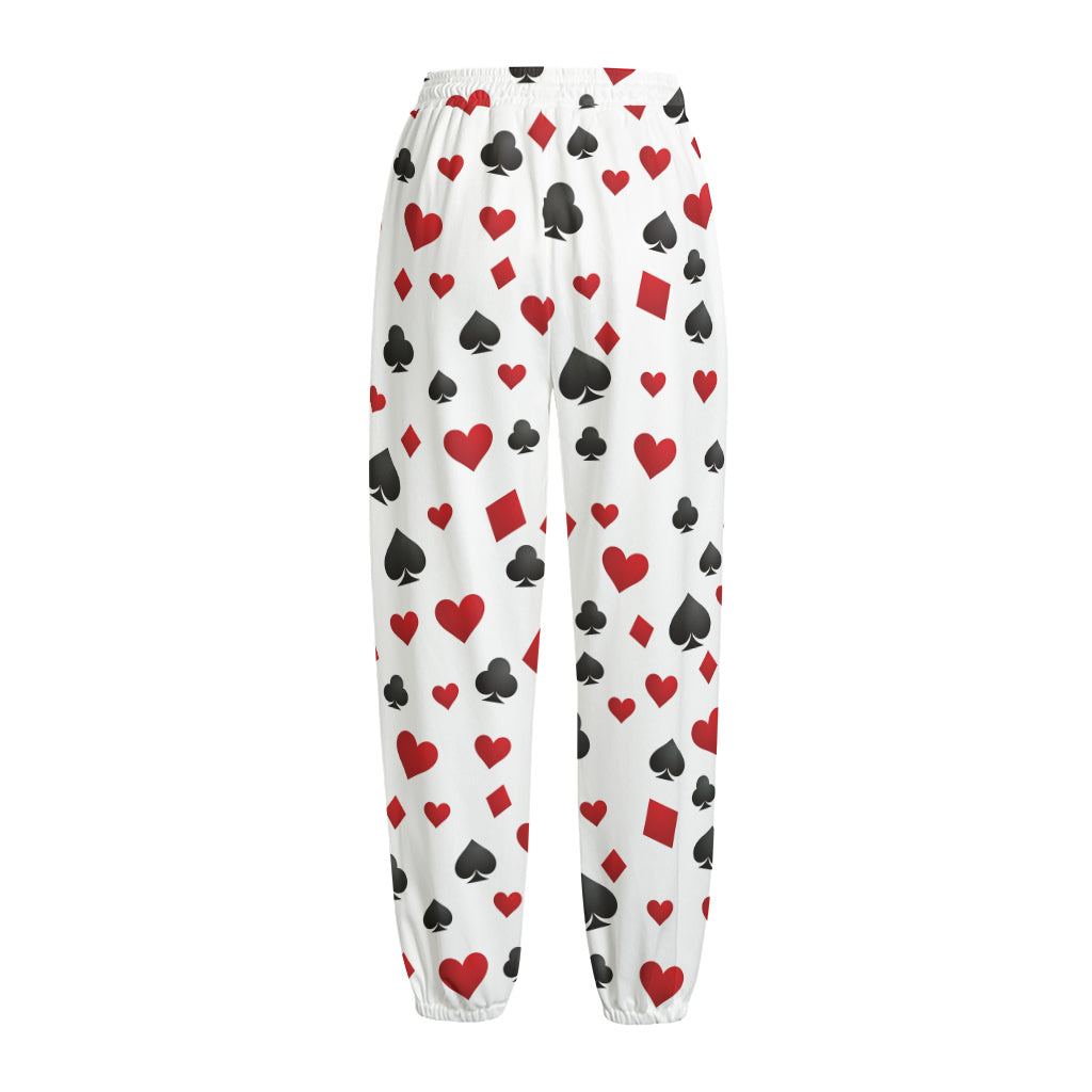 Red And Black Playing Card Suits Print Fleece Lined Knit Pants