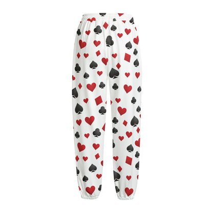 Red And Black Playing Card Suits Print Fleece Lined Knit Pants