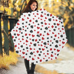 Red And Black Playing Card Suits Print Foldable Umbrella