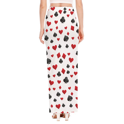 Red And Black Playing Card Suits Print High Slit Maxi Skirt
