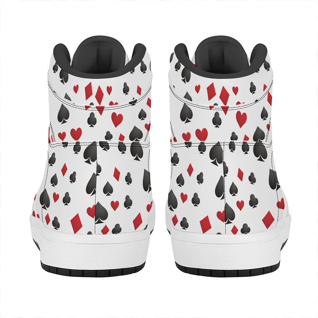 Red And Black Playing Card Suits Print High Top Leather Sneakers