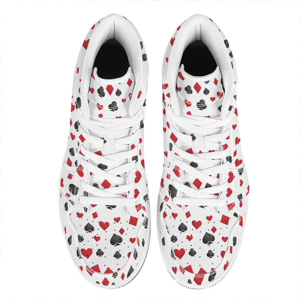 Red And Black Playing Card Suits Print High Top Leather Sneakers