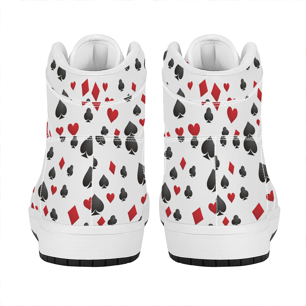 Red And Black Playing Card Suits Print High Top Leather Sneakers