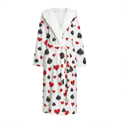 Red And Black Playing Card Suits Print Hooded Bathrobe