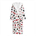 Red And Black Playing Card Suits Print Hooded Bathrobe