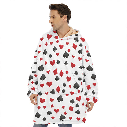 Red And Black Playing Card Suits Print Hoodie Blanket