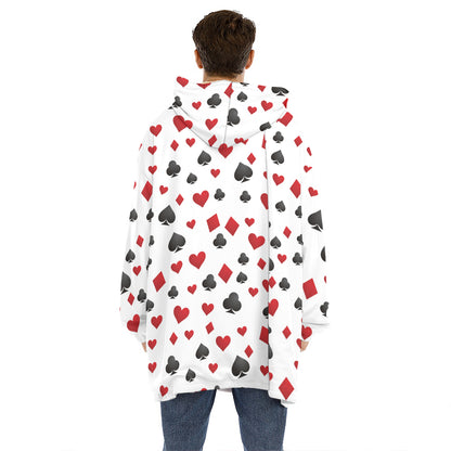 Red And Black Playing Card Suits Print Hoodie Blanket