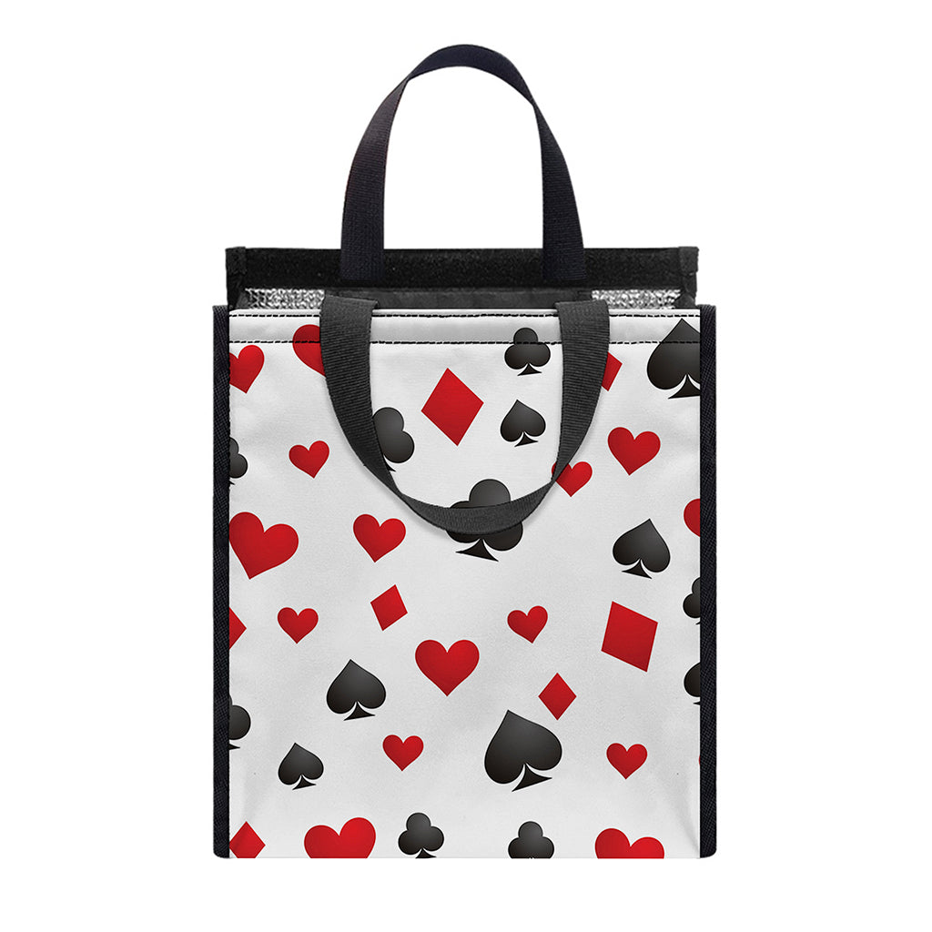 Red And Black Playing Card Suits Print Insulated Lunch Tote