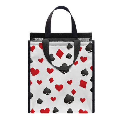 Red And Black Playing Card Suits Print Insulated Lunch Tote