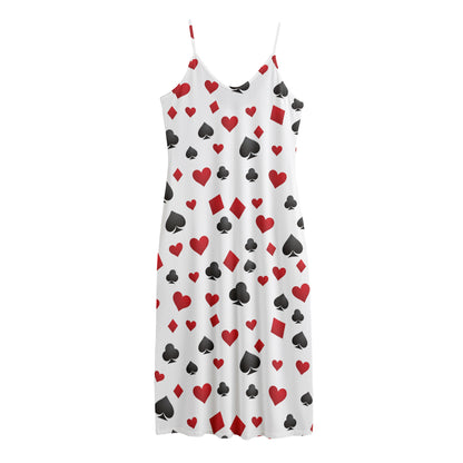 Red And Black Playing Card Suits Print Jersey Midi Cami Dress