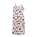 Red And Black Playing Card Suits Print Jersey Midi Cami Dress