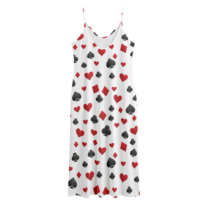 Red And Black Playing Card Suits Print Jersey Midi Cami Dress