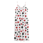 Red And Black Playing Card Suits Print Jersey Midi Cami Dress