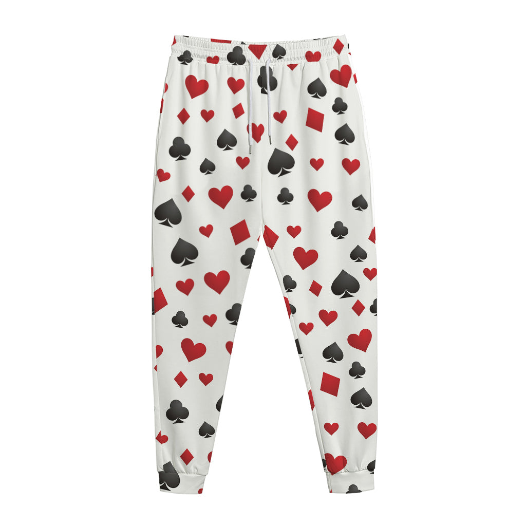 Red And Black Playing Card Suits Print Jogger Pants