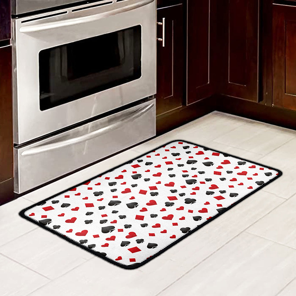 Red And Black Playing Card Suits Print Kitchen Mat