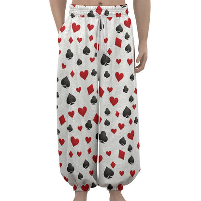 Red And Black Playing Card Suits Print Lantern Pants