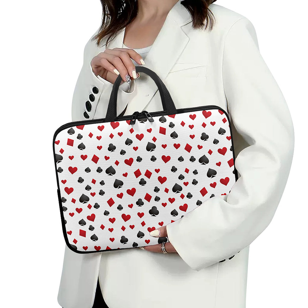 Red And Black Playing Card Suits Print Laptop Sleeve With Handle