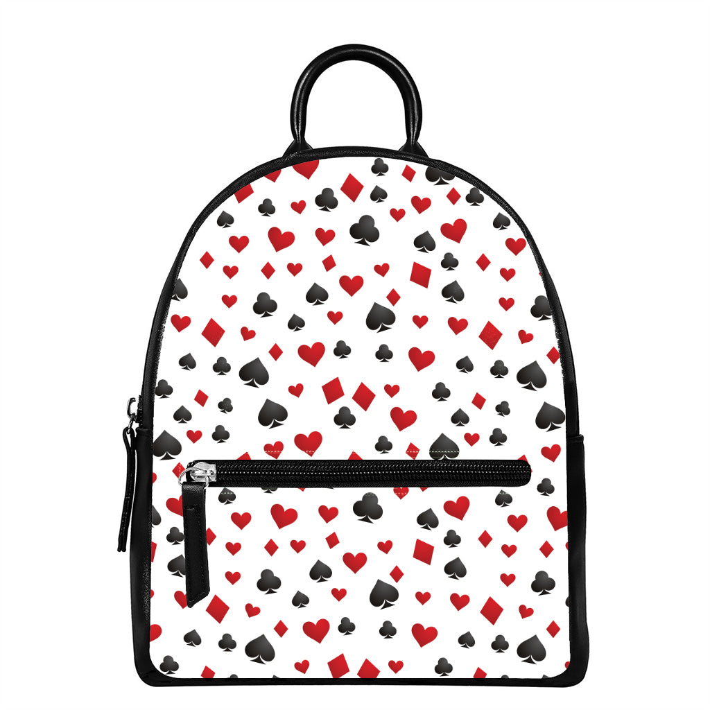 Red And Black Playing Card Suits Print Leather Backpack