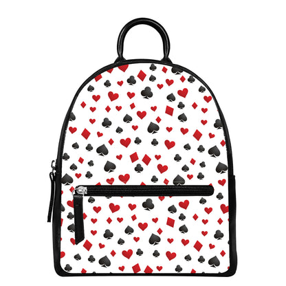 Red And Black Playing Card Suits Print Leather Backpack