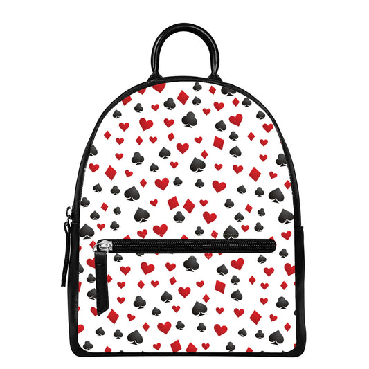 Red And Black Playing Card Suits Print Leather Backpack