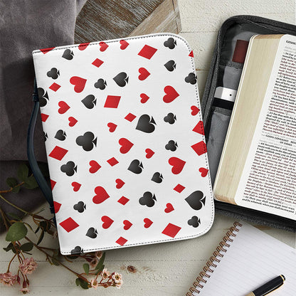 Red And Black Playing Card Suits Print Leather Bible Cover