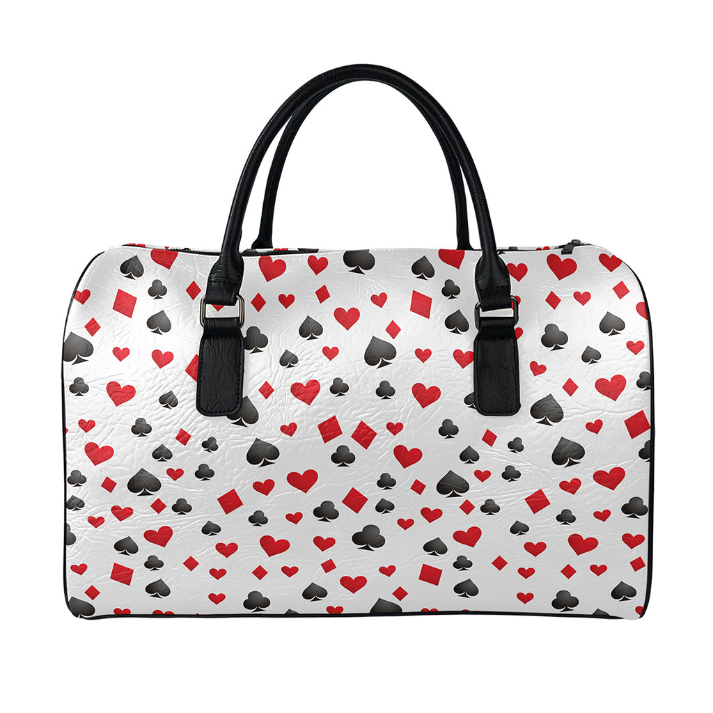 Red And Black Playing Card Suits Print Leather Duffle Bag