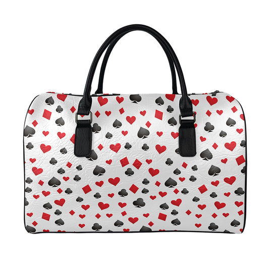 Red And Black Playing Card Suits Print Leather Duffle Bag