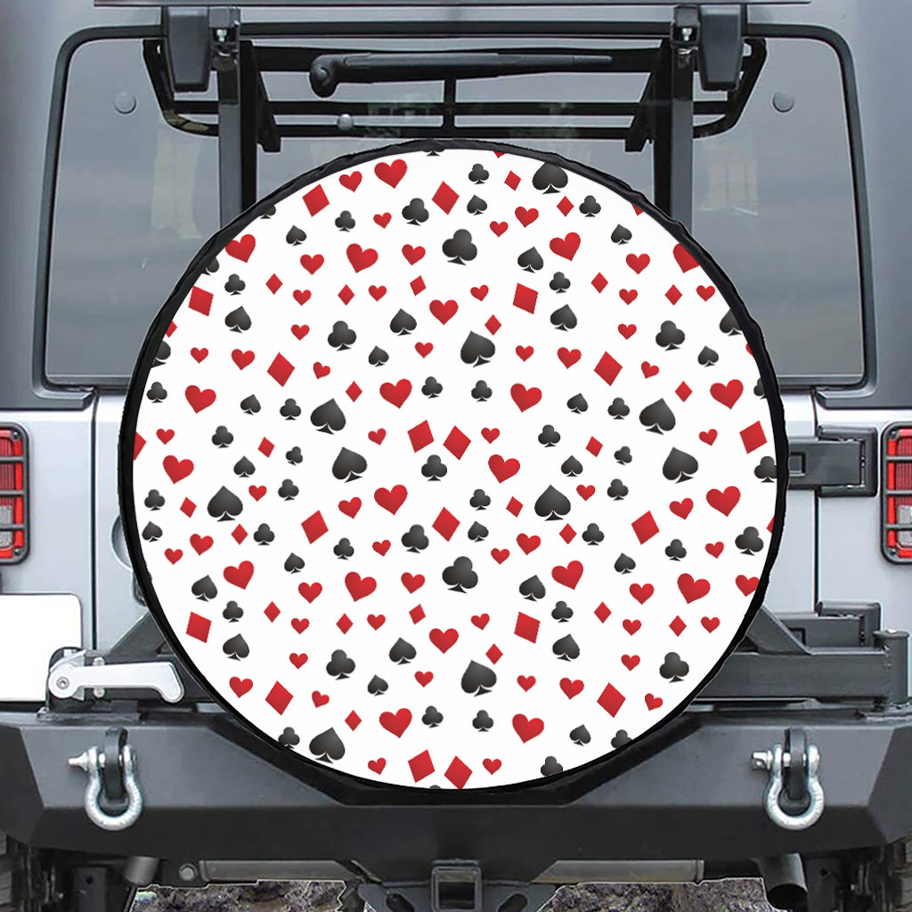 Red And Black Playing Card Suits Print Leather Spare Tire Cover