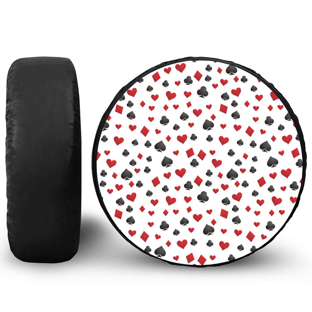 Red And Black Playing Card Suits Print Leather Spare Tire Cover