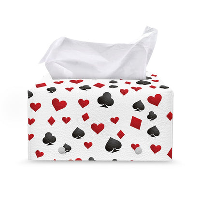 Red And Black Playing Card Suits Print Leather Tissue Box Cover
