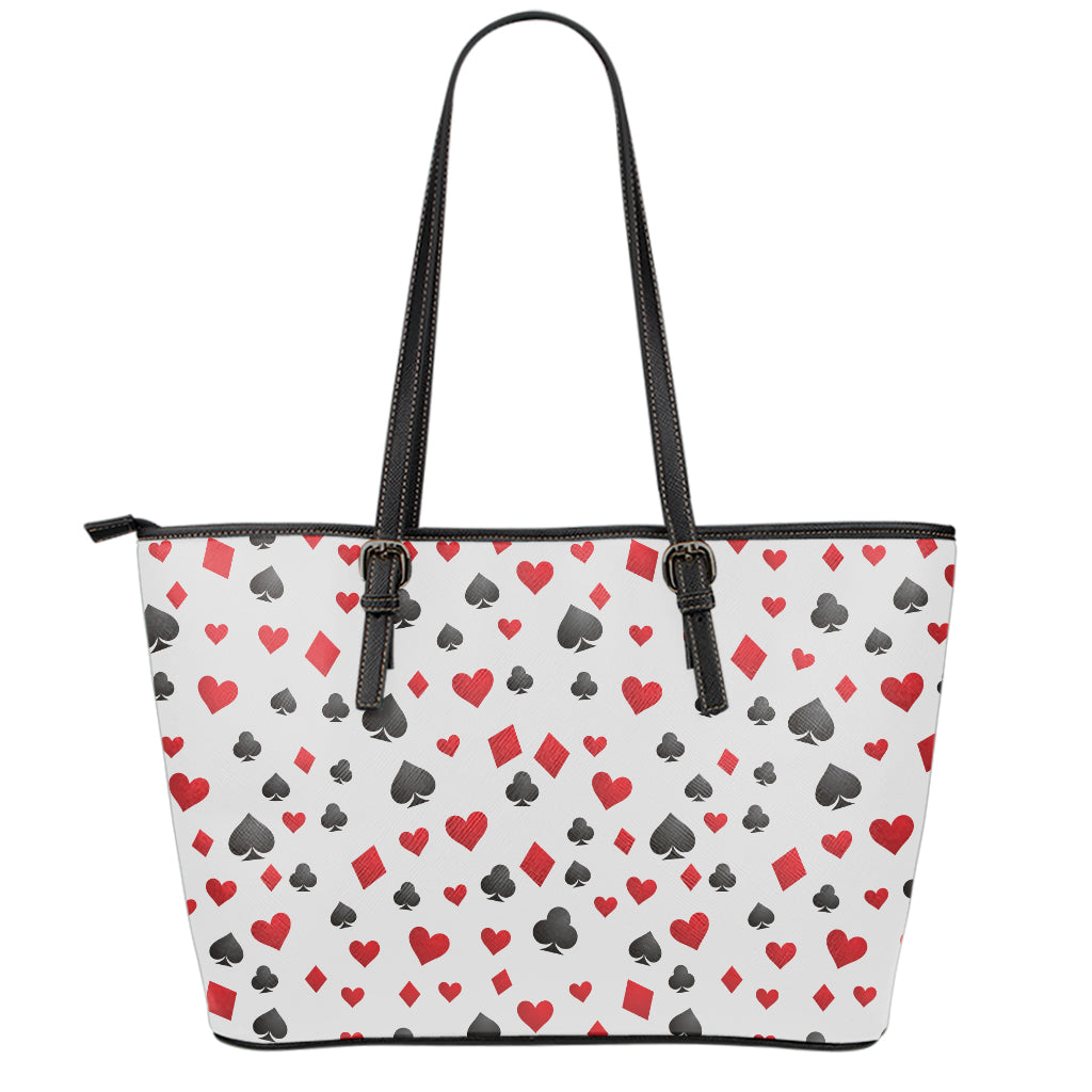 Red And Black Playing Card Suits Print Leather Tote Bag